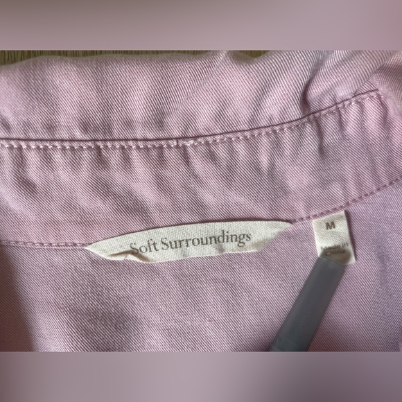 Soft Surroundings M Tencel Button Top Wrap‎ Tunic Diagonal Asymmetrical Pink Tab - Picture 6 of 11